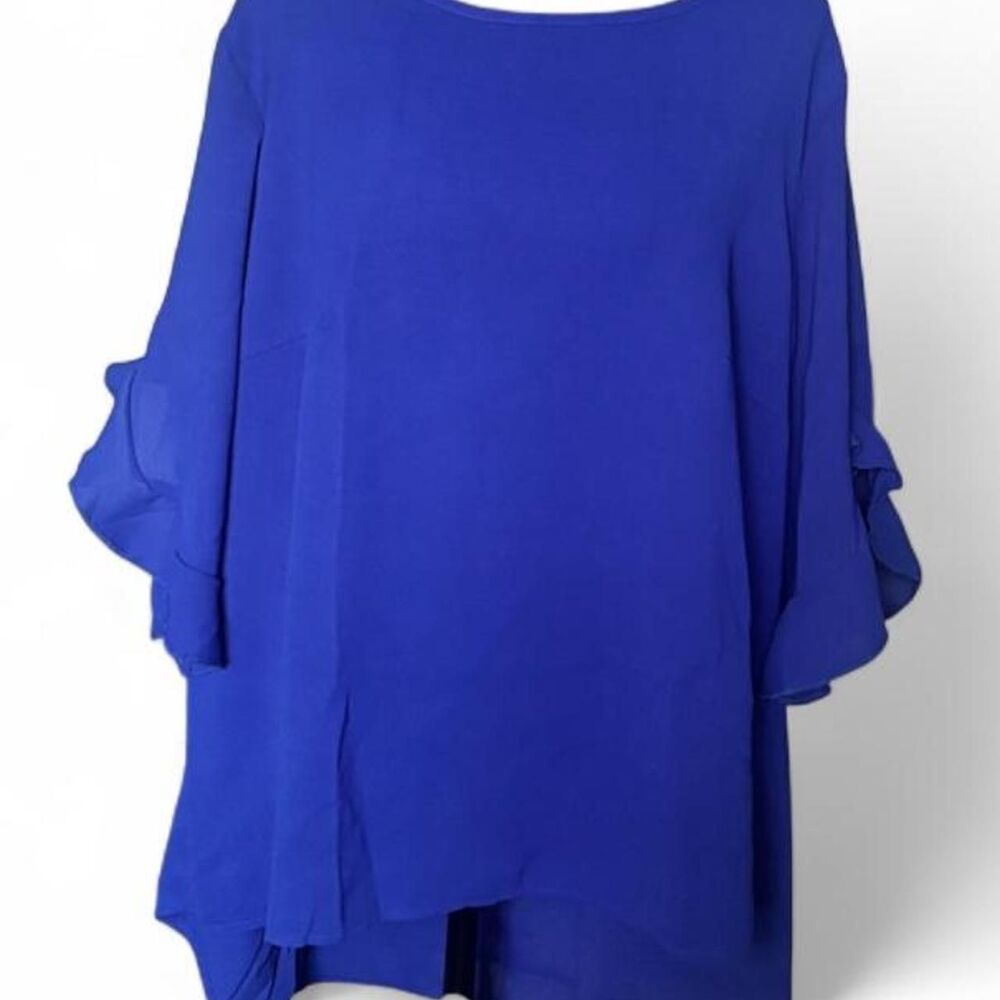 SHEIN Curve Blue V-Neck Flutter Sleeve Top - Size 1XL